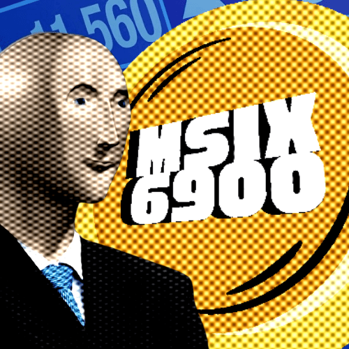 Example meme: Stonks character with MSIX6900 and chart background